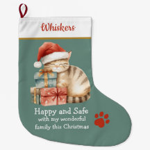Schlafende Katze auf Geschenken Weihnachtsstrumpf 
