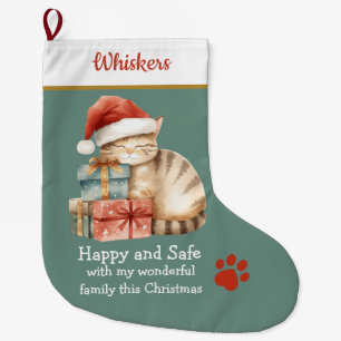 Schlafende Katze auf Geschenken Weihnachtsstrumpf  Großer Weihnachtsstrumpf