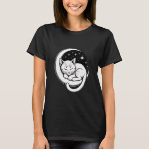 Schlafende Katze auf zunehmendem Mond T-Shirt