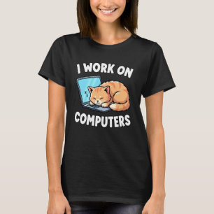 Schlafende Katze Ich Arbeite an Computern Lustiger T-Shirt