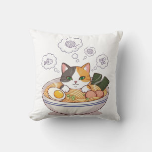 Schlafende Katze in Ramen-Schale – gemütliches süß Kissen