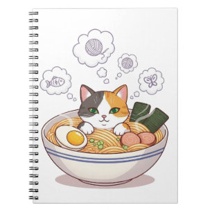 Schlafende Katze in Ramen-Schüssel – gemütliches s Notizblock