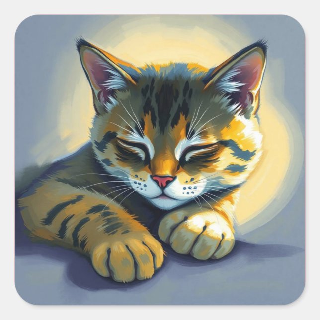 Schlafende Katze Quadratischer Aufkleber (Vorderseite)