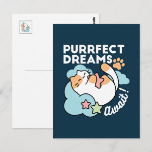 Schlafende Katze umarmt Stern – Purrfekte Träume S Postkarte