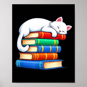 Schlafende Katze und Bücher süß lustig gemütlich B Poster