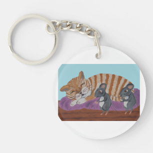Schlafende Katze und hinterlistige Mäuse Acryl-Sch Schlüsselanhänger
