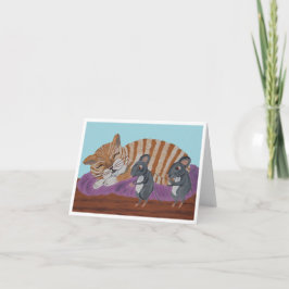 Schlafende Katze und hinterlistige Mäuse Grußkarte Dankeskarte