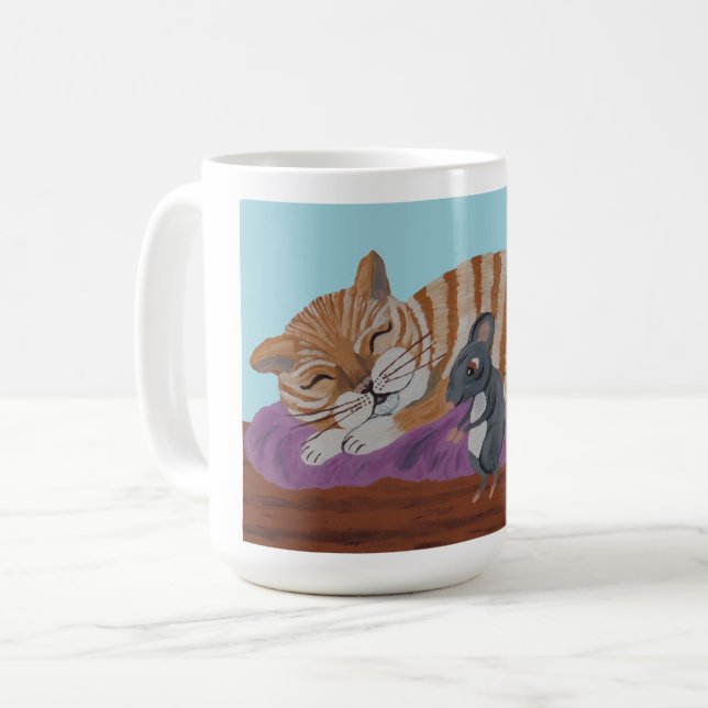 Schlafende Katze und hinterlistige Mäuse Tasse (Vorderseite Links)