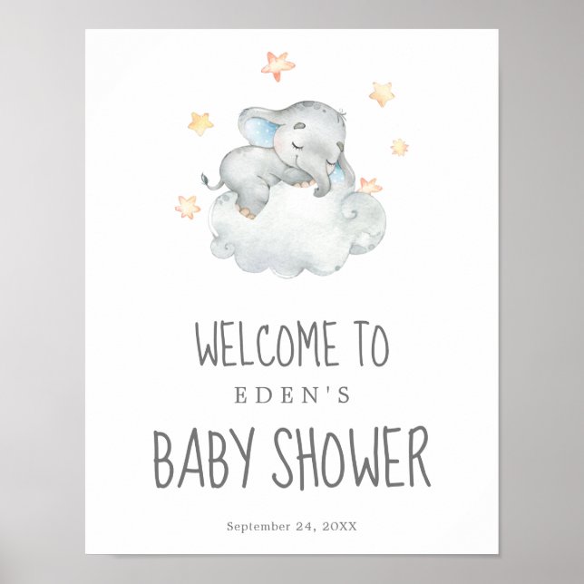 Schlafende kleine Elefantenjunge Babydusche Willko Poster (Vorne)