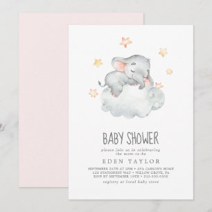 Schlafende kleine Elefantenmädchen-Babydusche Einladung
