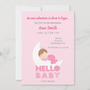 Schlafende kleine Mädchen auf dem Mond Baby Shower Einladung