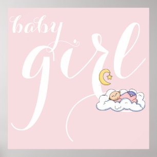 Schlafende kleine Mädchen Typografie rot rosa Kind Poster