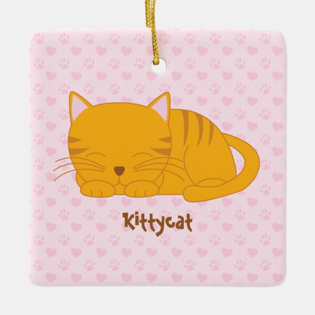 Schlafende Orange Tabby Cat Keramikornament (Vorderseite)