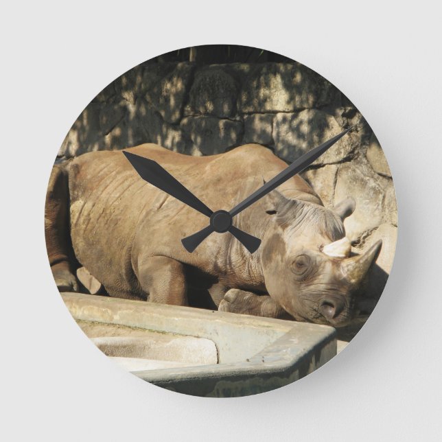 Schlafende Rhino Runde Wanduhr (Vorderseite)