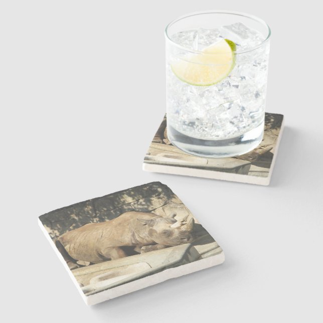 Schlafende Rhino Steinuntersetzer (Seitenansicht)
