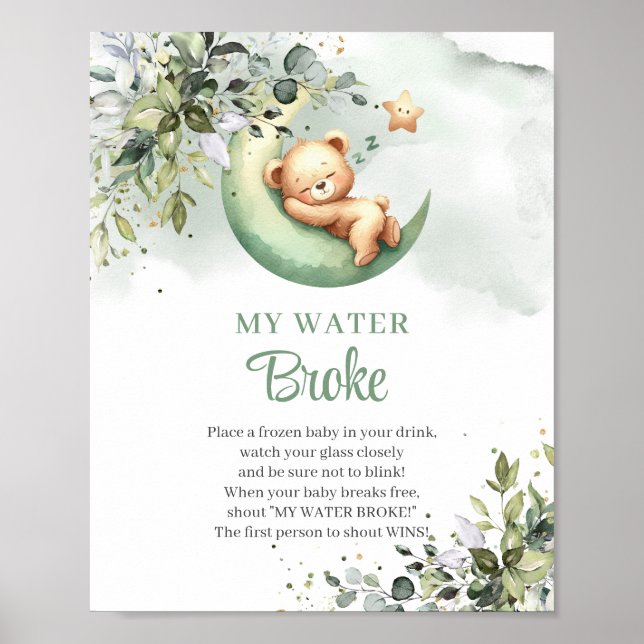 Schlafende Teddy Bär über den Mond Mein Wasserbrok Poster (Vorne)