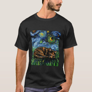 Schlafende Tortie Sternennacht Schildpattkatzenkun T-Shirt