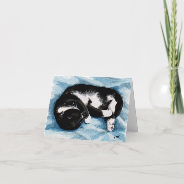 Schlafende Tuxedo Katzenmalerkarte Karte (Vorderseite)