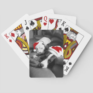 schlafende Weihnachts-Pitbull-Welpen süßer Santa Spielkarten