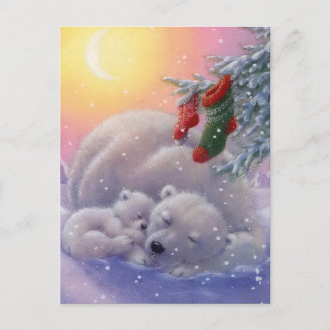 Schlafende Weihnachtsbären Feiertagspostkarte (Vorderseite)