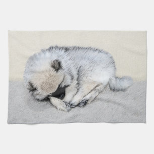 Schlafende Welpen-Malerei Original Hundekunst Küchentuch