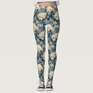 Schlafende Winterfüchse Muster mit Blau und Weiß Leggings