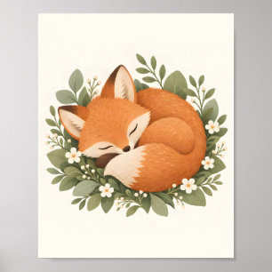 Schlafender Babyfuchs-Nursery-Kunst Poster