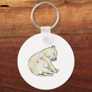 Schlafender Bär mit floralen Akzenten Farbstift I Schlüsselanhänger