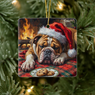Schlafender Bulldogge Hund Schnell Schlafend Santa Keramikornament