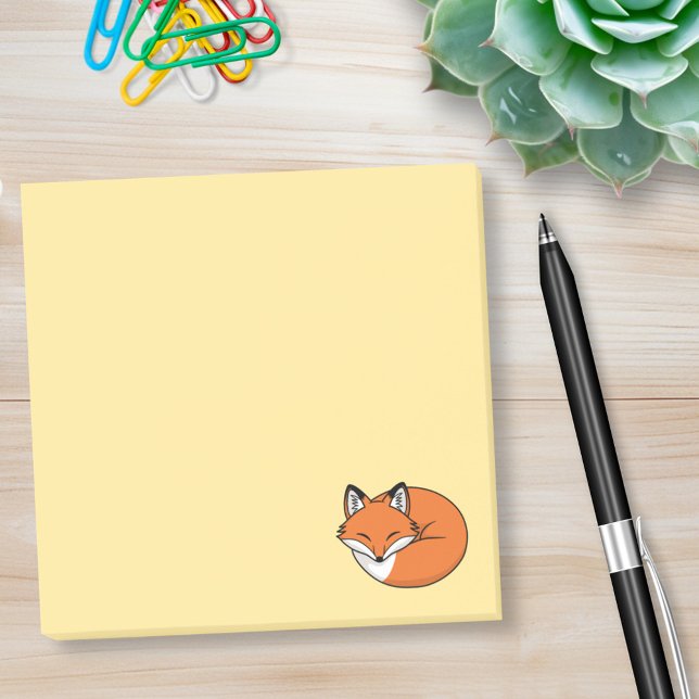 Schlafender Cartoon Fox auf Gelb Post-it Klebezettel (Von Creator hochgeladen)