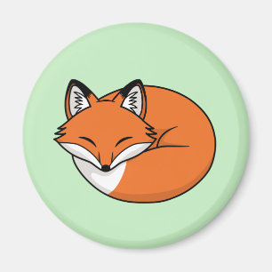 Schlafender Cartoon Fox auf Grün Magnet