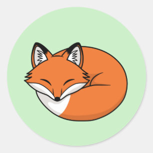 Schlafender Cartoon Fox auf Grün Runder Aufkleber