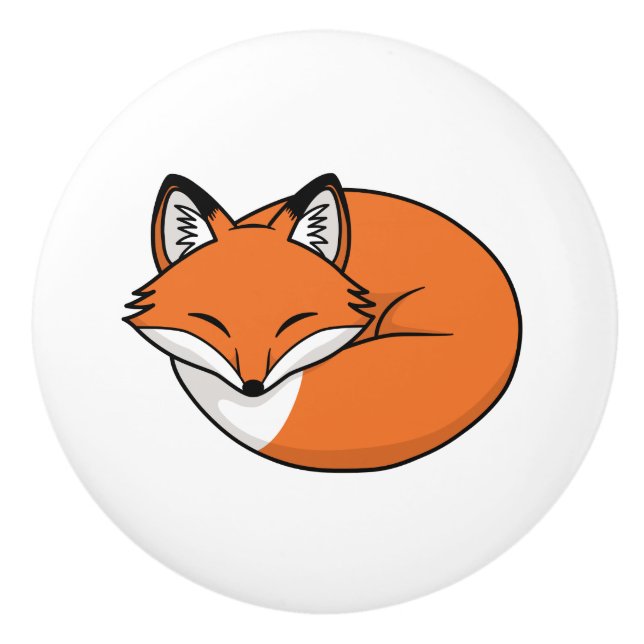 Schlafender Cartoon Fox Keramikknauf (Vorderseite)