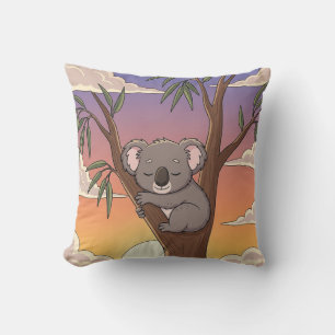 Schlafender Cartoon-Koala auf einem Baum bei Sonne Kissen