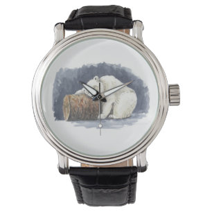 Schlafender Eisbär, Aquarellkunst Armbanduhr