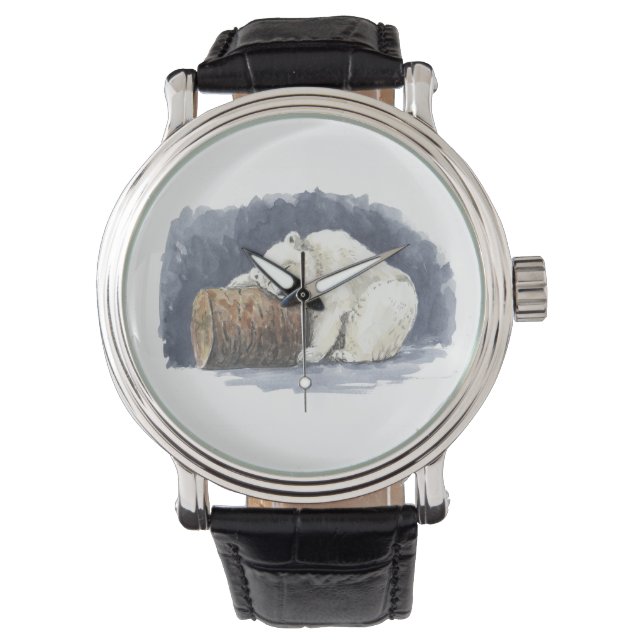 Schlafender Eisbär, Aquarellkunst Armbanduhr (Vorderseite)