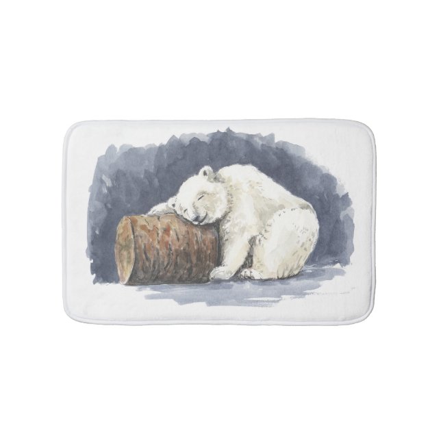 Schlafender Eisbär, Aquarellkunst Badematte (Vorderseite)