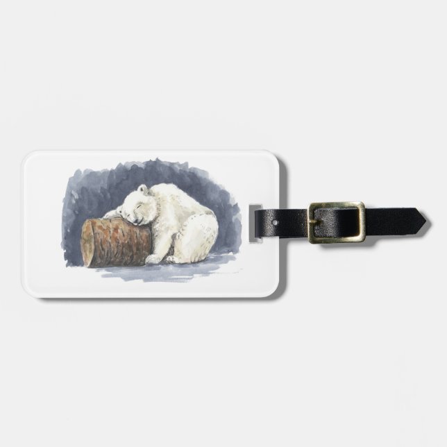 Schlafender Eisbär, Aquarellkunst Gepäckanhänger (Vorderseite horizontal)