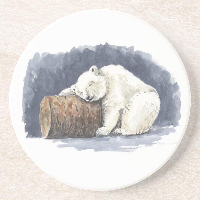 Schlafender Eisbär, Aquarellkunst Getränkeuntersetzer (Vorne)