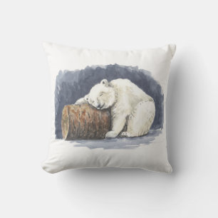 Schlafender Eisbär, Aquarellkunst Kissen