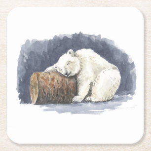 Schlafender Eisbär, Aquarellkunst Rechteckiger Pappuntersetzer