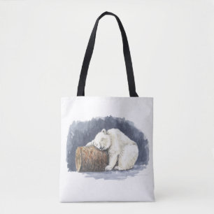 Schlafender Eisbär, Aquarellkunst Tasche