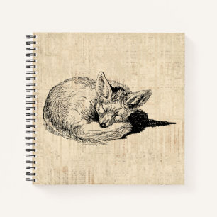 Schlafender Fuchs Illustrierte Kunst Süße Vintage- Notizbuch