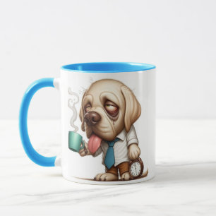 Schlafender Hund mit Kaffeetasse