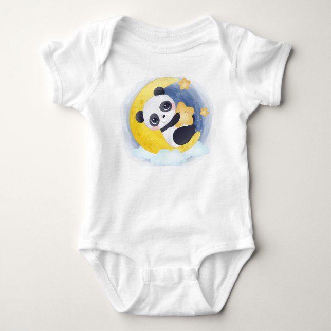 Schlafender Mond Panda Baby Strampler (Vorderseite)