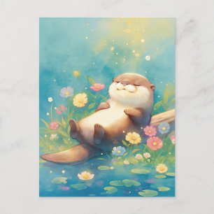 Schlafender Otter auf Sommerwiese Postkarte