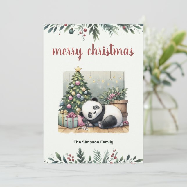 Schlafender Panda Feiertagskarte (Stehend Vorderseite)