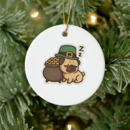 Schlafender Pug Kobold Retro St. Patrick's Day Keramik Ornament