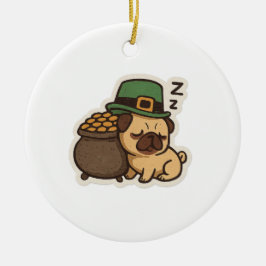 Schlafender Pug Kobold Retro St. Patrick's Day Keramik Ornament