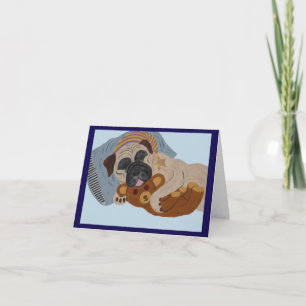 Schlafender Pug mit Teddybär Einladung